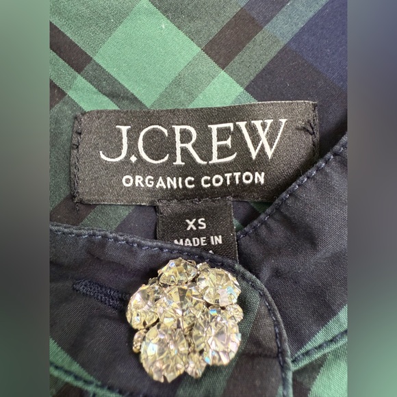 J. Crew Fresco Top Jewel Buttons in Black And Green Watch Tartan Size XS - Picture 9 of 11
